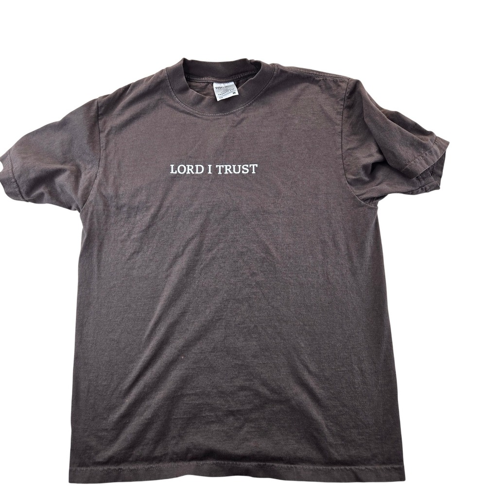 Shaka Wear T-Shirt Mens M Brown Lord I Trust Super Max Heavy Garment Dye Cotton